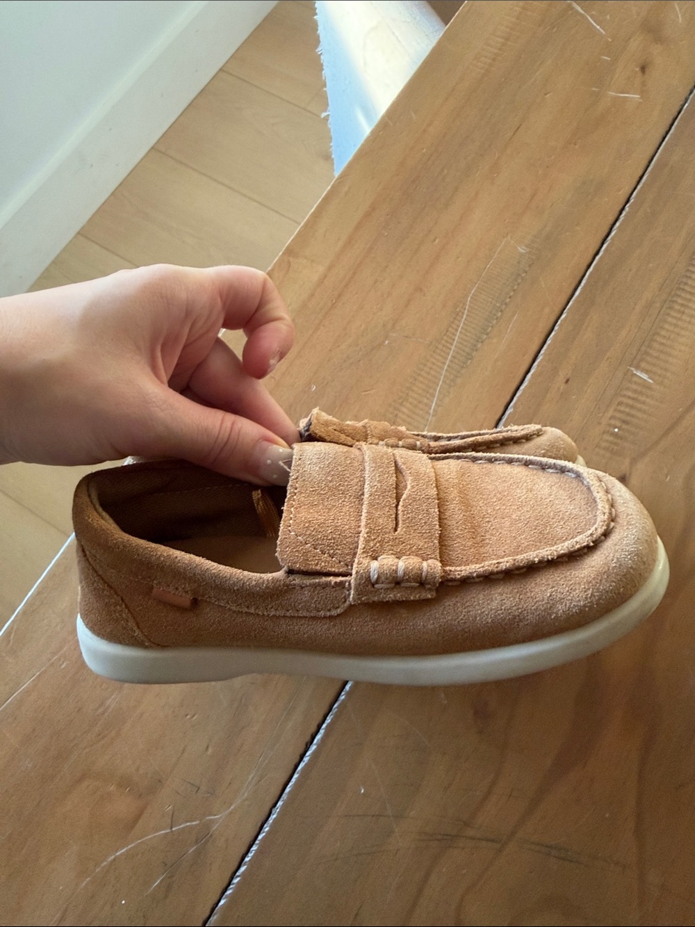 Zara Kids Suede Slip-On Loafers in Tan